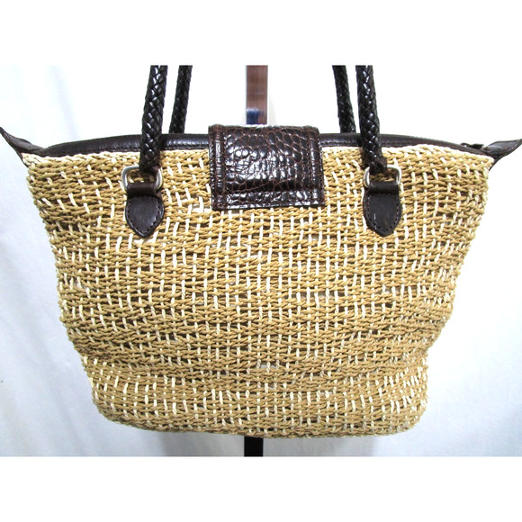 Brighton Penelope Med. Sz. Heart Straw, Leather Shoulder Tote Handbag - Picture 7 of 10